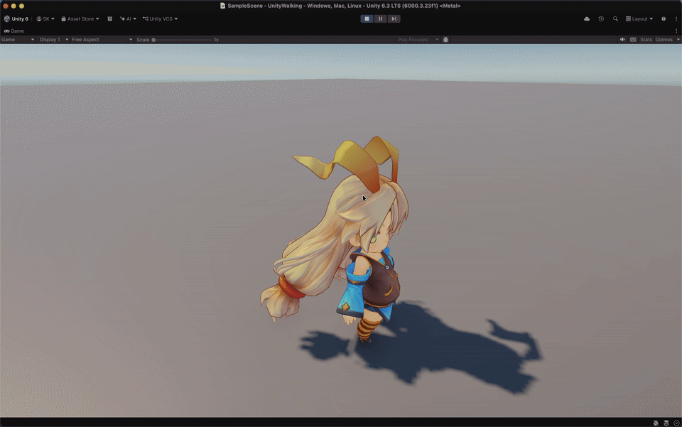 UnityでキャラクターをWASD操作している様子