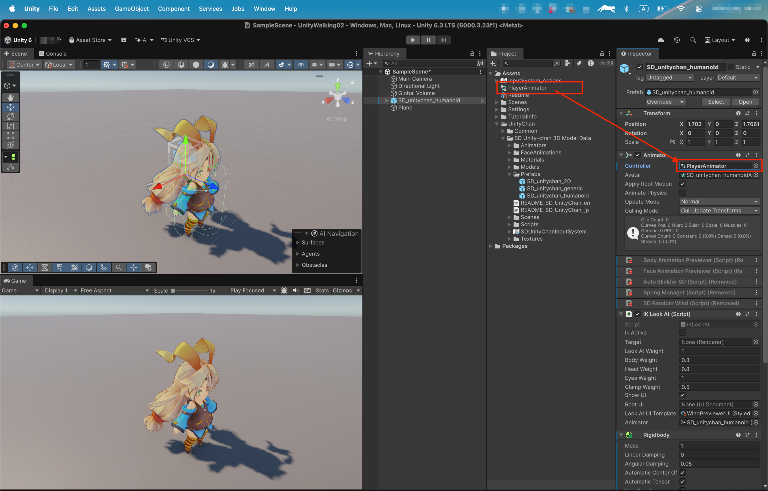 Animator Controllerを設定したInspector