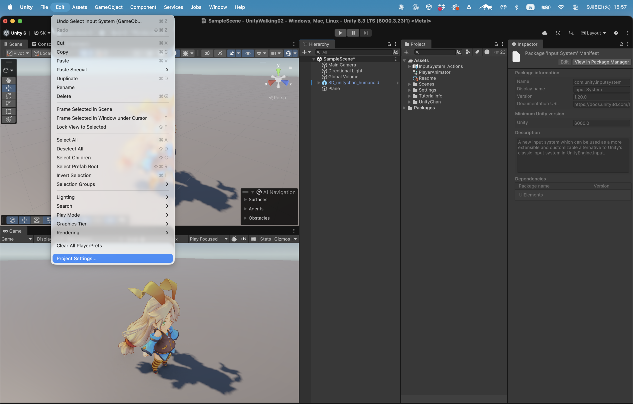 Edit → Project Settings → Player